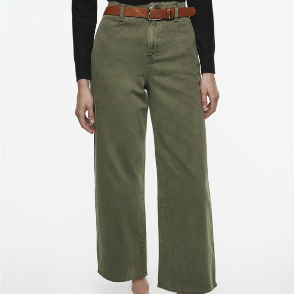 NWT Zara Wide Leg Cropped Pants with Belt - Picture 2 of 5